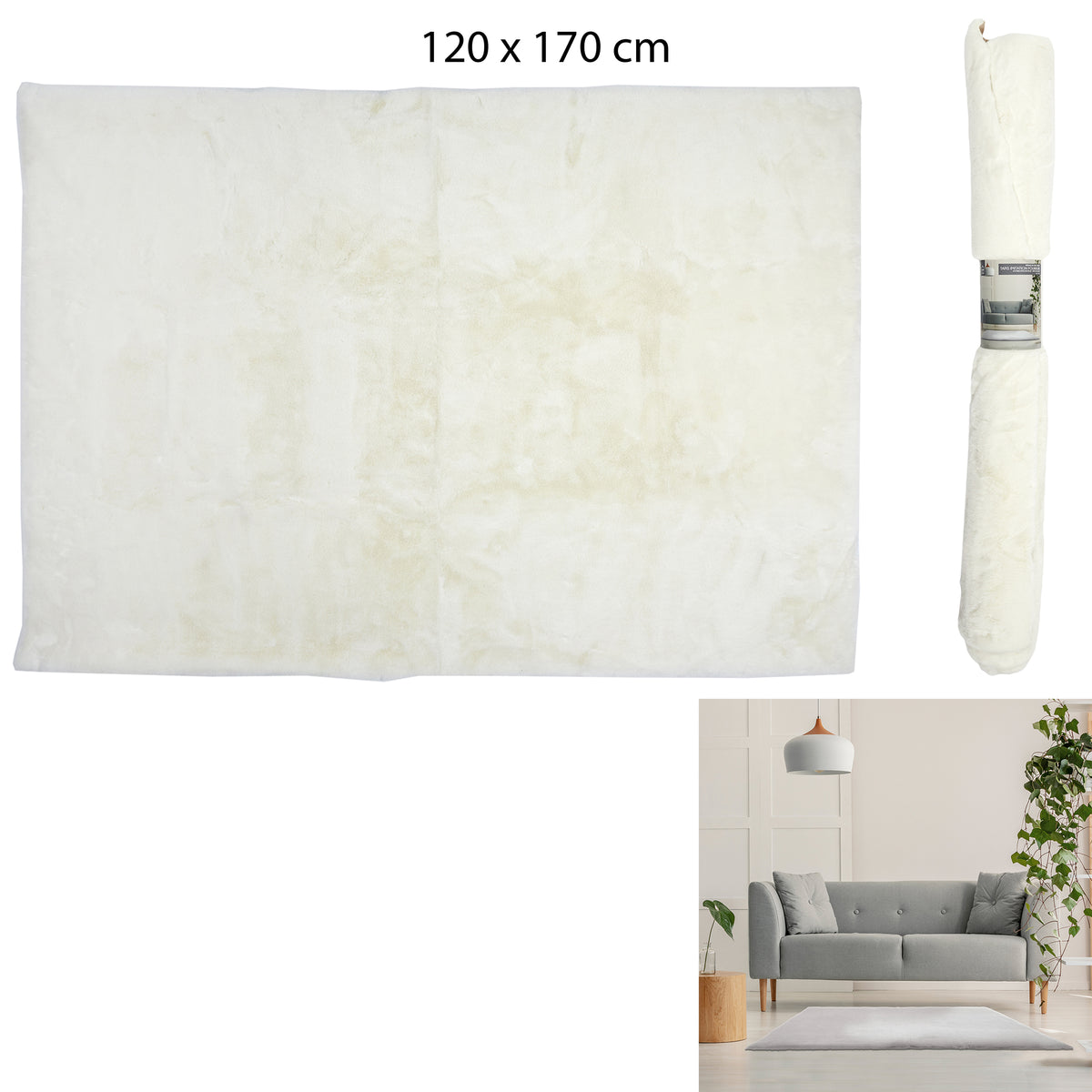 Tapis Imitation Fourrure Fin Ecru 120X170Cm