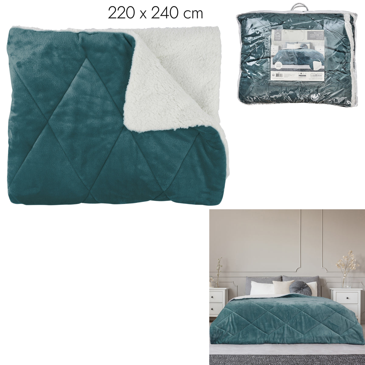 Couvre Lit Flanelle Sherpa Vert 220X240Cm