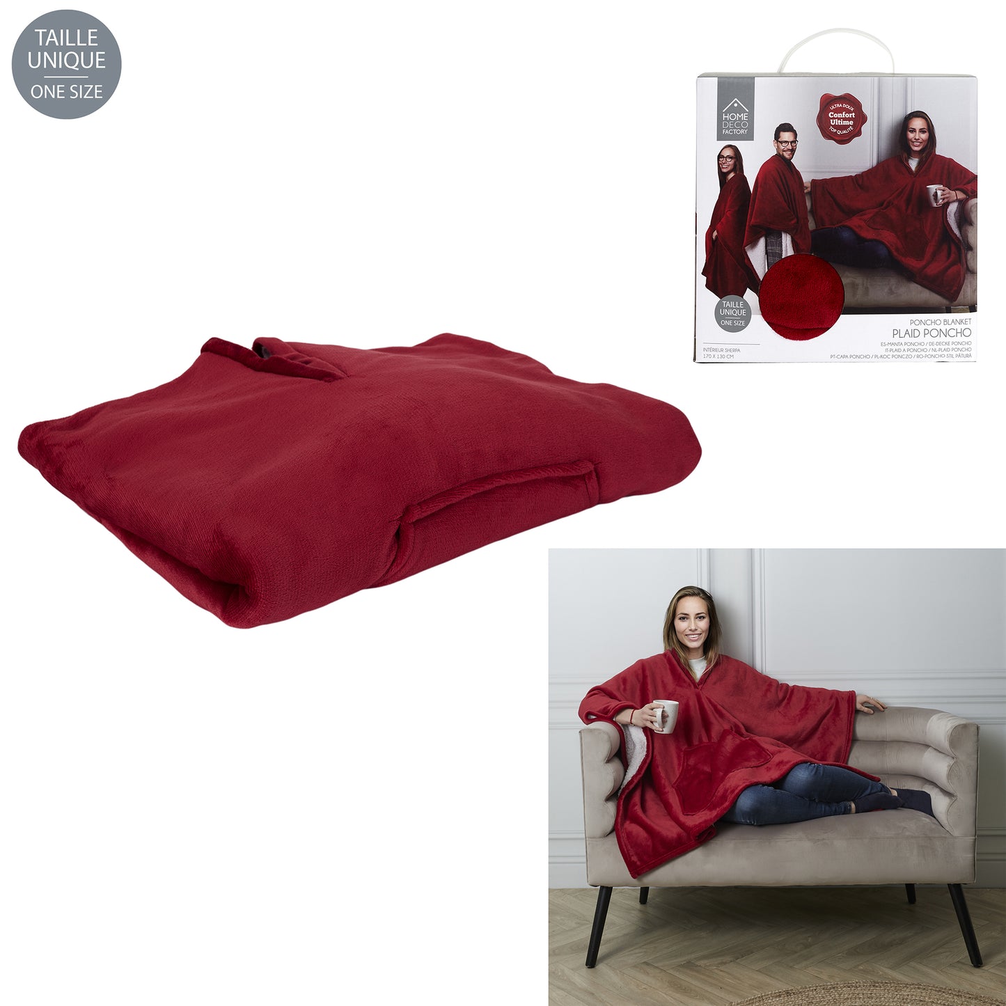 Plaid Poncho Rouge