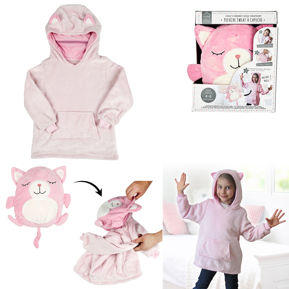 Sweat A Capuche Enfant Chat Rose