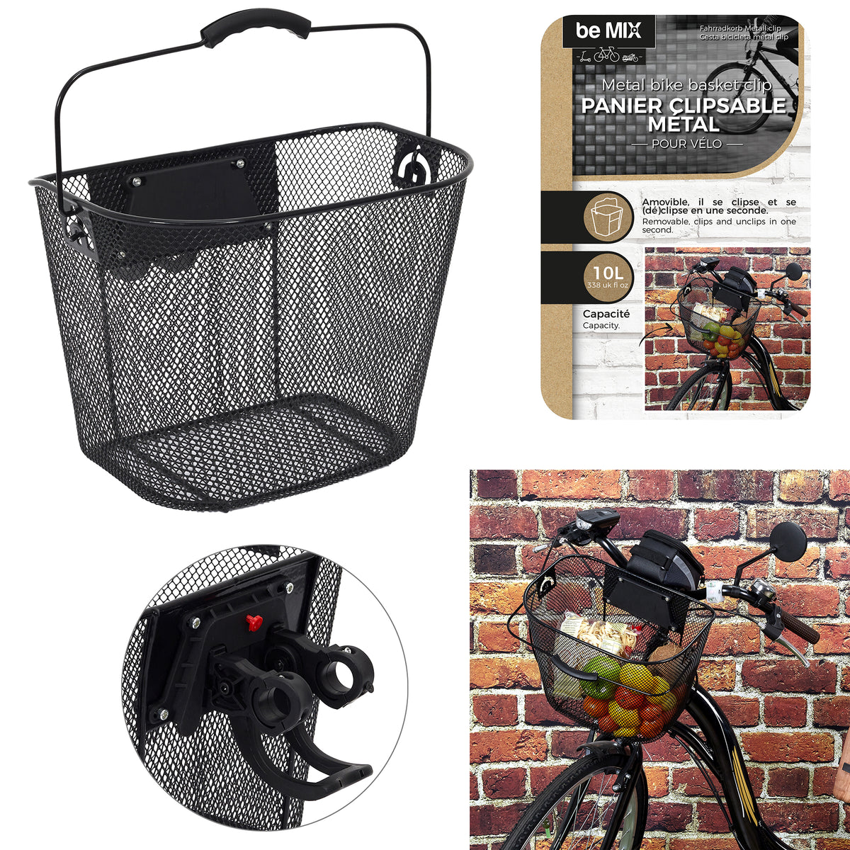 Panier Velo Metal Noir Clip Automatique 10L