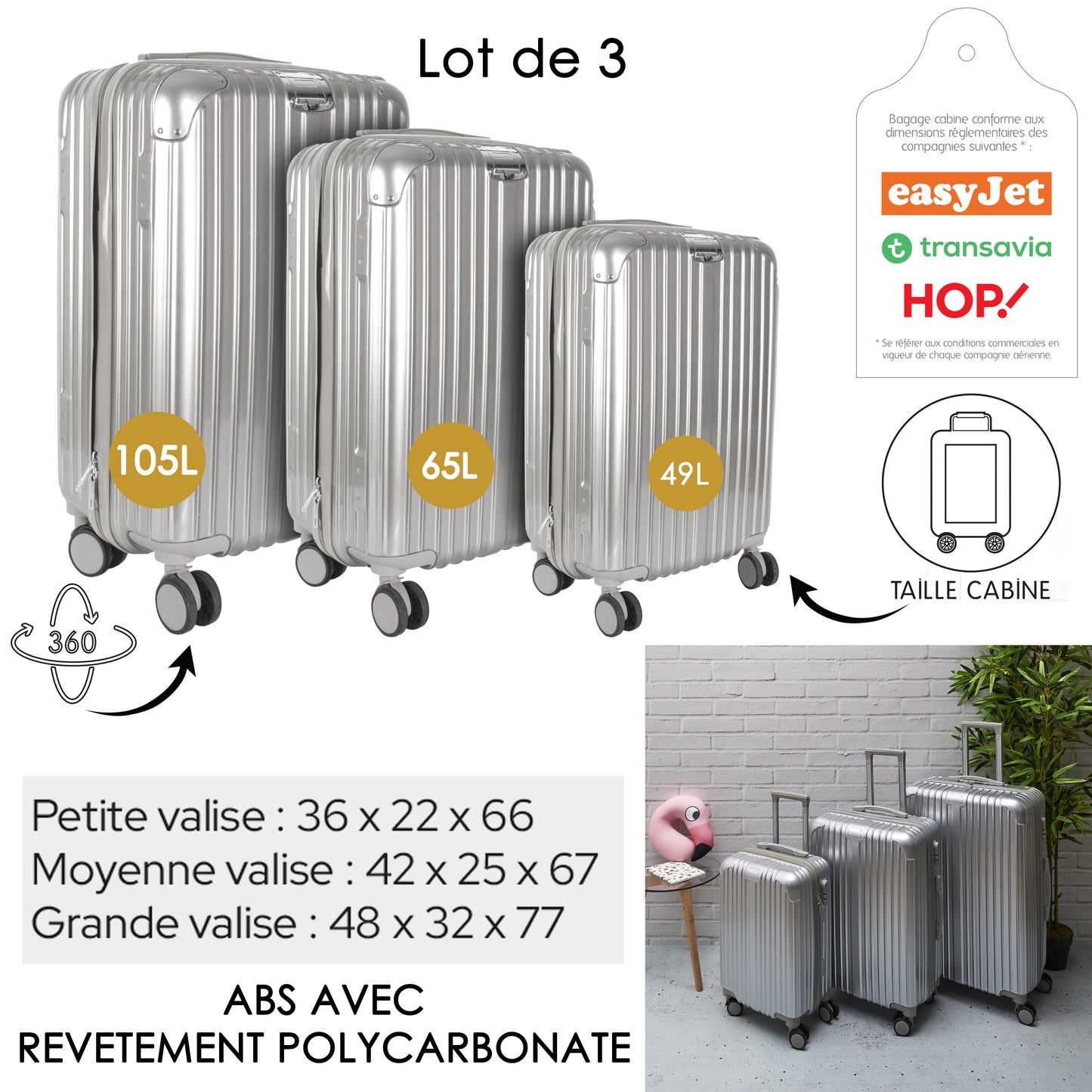Valise New York Grise X3 49L 65L 105L