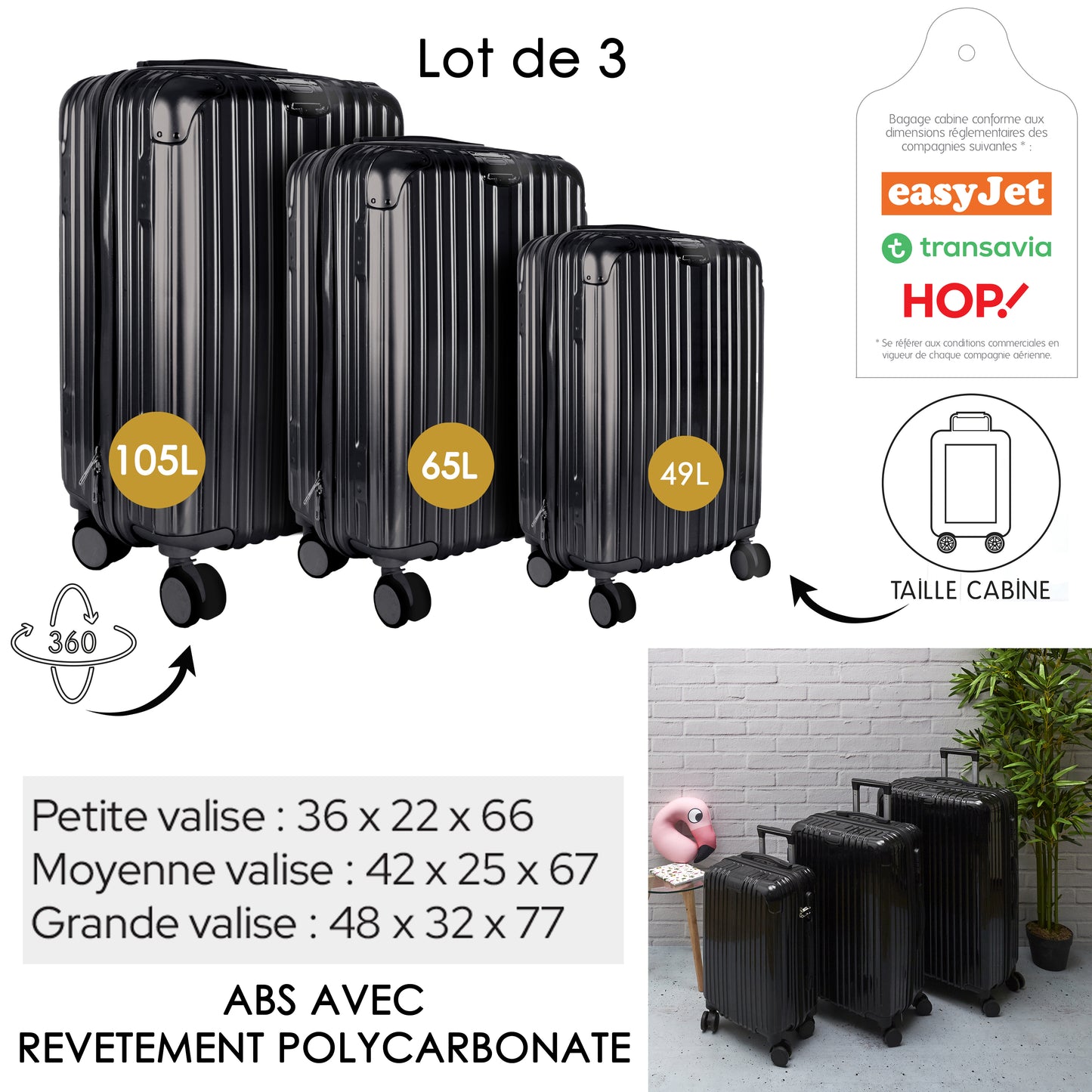 Valise New York Noire X3 49L 65L 105L