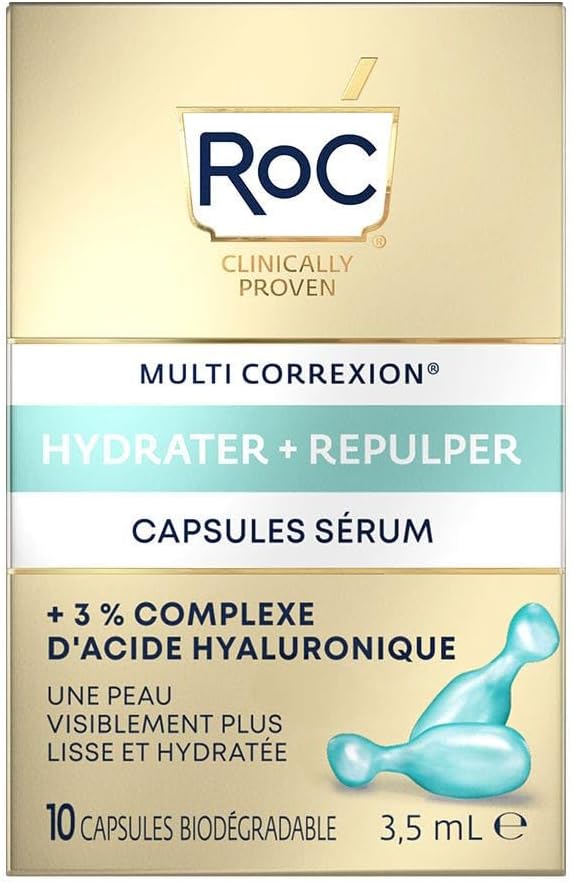 RoC - Multi Correxion Hydrate + Plump Sérum - Pour L'hydratation de la Peau - Effet Repulpant Maximal - Acide Hyaluronique - 10 Capsules