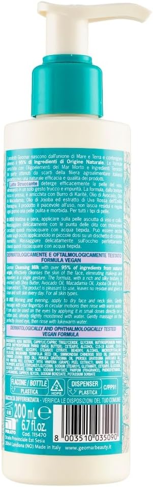 Geomar Lait Démaquillant 2 en 1 Nettoie et déchiqueter à l'huile d'avocat, beurre de karité et extrait de raisin rouge, 200 ml