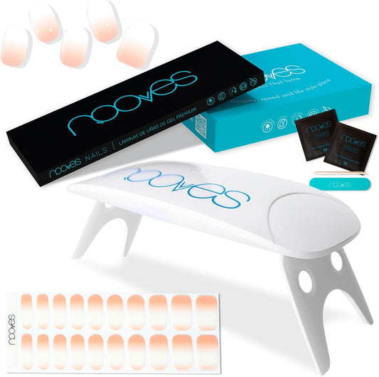 NOOVES - Pack de 20 feuilles de gel pour ongles couleur nude + lampe de séchage UV / LED, ongles en gel semi-durcis premium, gel Nail Stickers, autocollants en gel, avec 1 lime à ongles