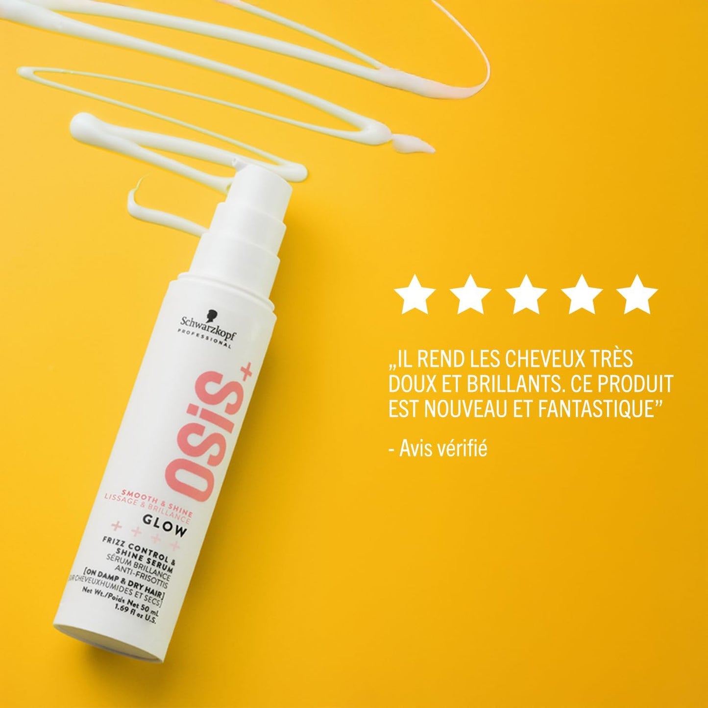 Schwarzkopf Professional OSiS Glow Sérum Anti Frisottis Brillance Sans Silicone Protection Thermique Pour Cheveux Ternes Rêches Facilite Le Coiffage Léger 50 ml