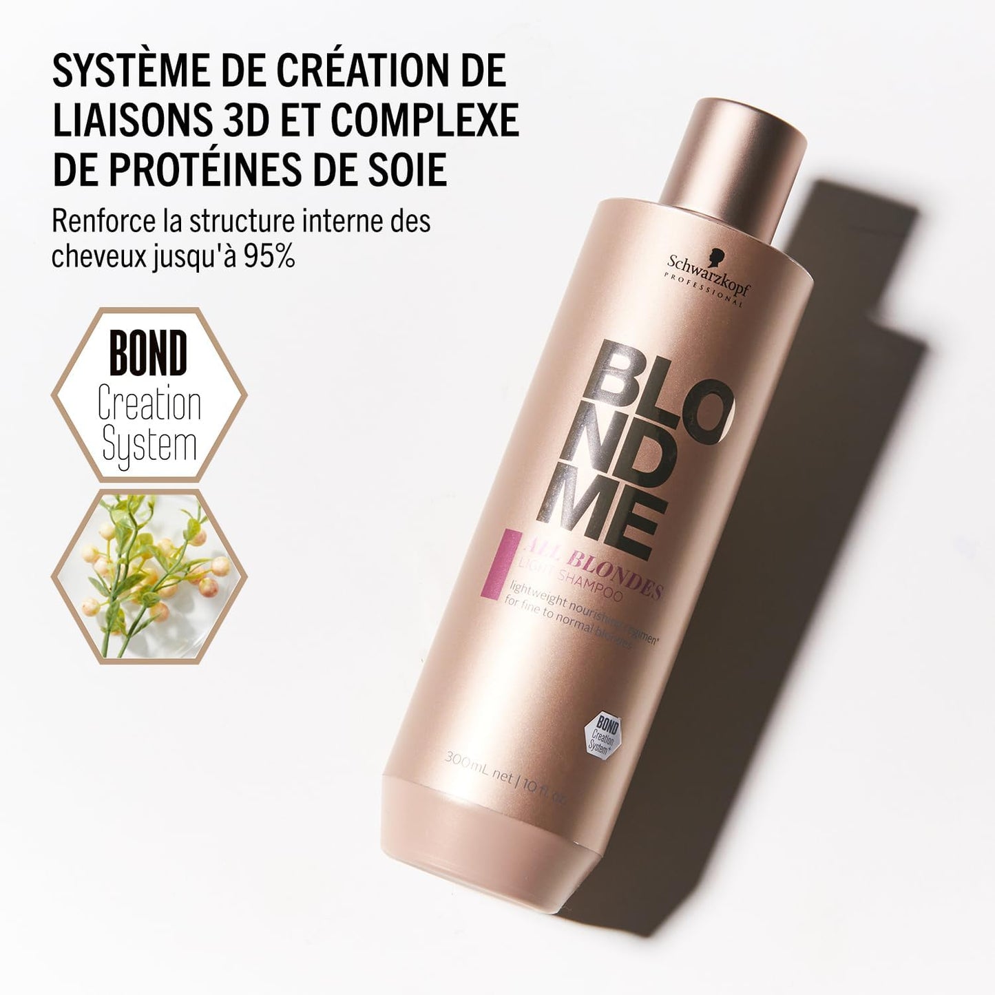 Schwarzkopf Professional BLONDME All Blondes Shampooing Léger Cheveux Colorés Éclaircis Décolorés 3D Bond Creation System Extrait De Soie De Mûrier Nourrissant Adoucissant Brillance 300 ml