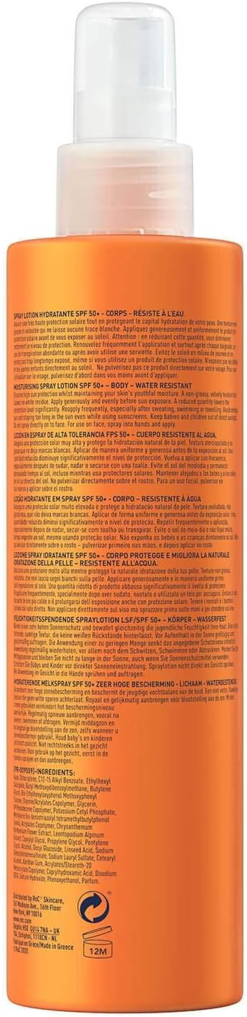 RoC - Soleil-Protect Lotion Spray Hydratant SPF 30 - Non Grasse Crème Solaire - Haute Protection - Résistant à l'Eau - 200 ml