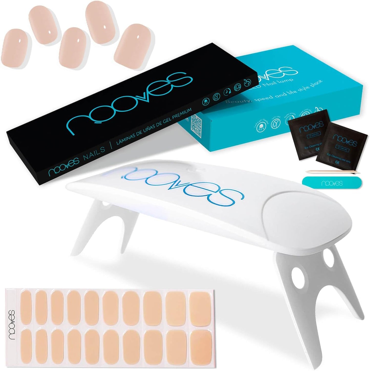 NOOVES - Pack de 20 feuilles de gel pour ongles couleur nude + lampe de séchage UV / LED, ongles en gel semi-durcis premium, gel Nail Stickers, autocollants en gel, avec 1 lime à ongles