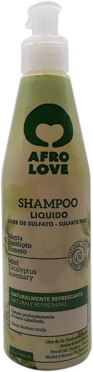 Afro Love Deep Cleansing Shampoo, Silicone, Sulfates and Parabens Free for Curly Hair 290ml with Mint, Eucalyptus and Rosemary