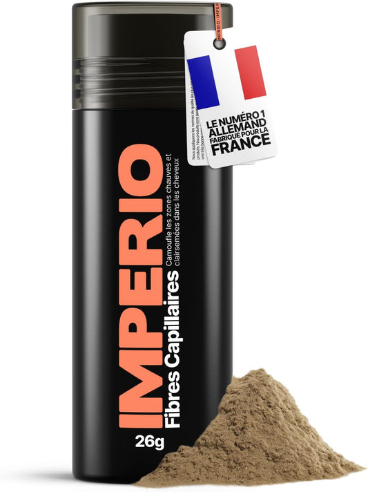 IMPERIO Fibre Capillaire Pour Épaissir les Cheveux & Cheveux Volumineux en Secondes. Poudre Densifiante Cheveux pour un Look Authentique. 100% Naturel! Qualité Salon - 26g (châtain clair)
