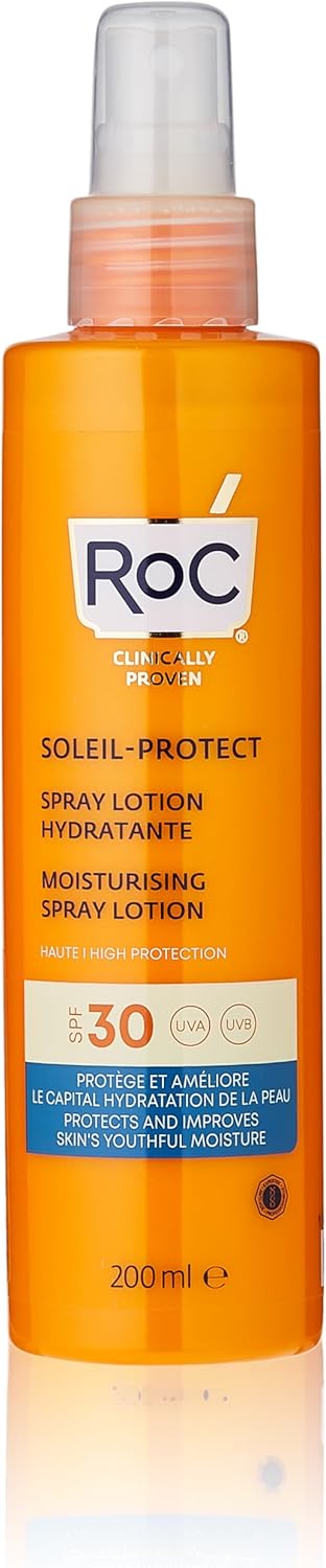 RoC - Soleil-Protect Lotion Spray Hydratant SPF 30 - Non Grasse Crème Solaire - Haute Protection - Résistant à l'Eau - 200 ml