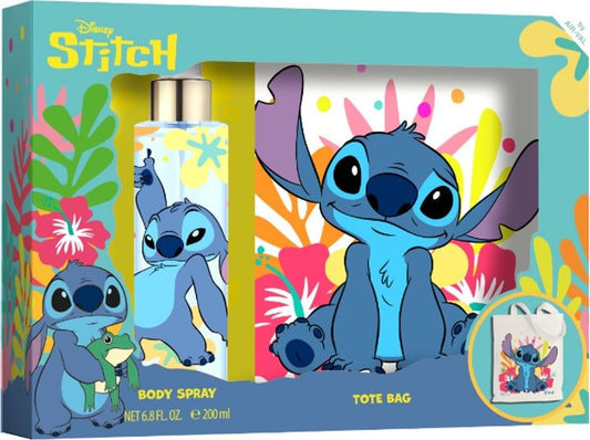 Stitch Coffret cadeau - Spray corporel 200 ml avec parfum tropical et sac, parfum pour enfant et sac - Unisexe