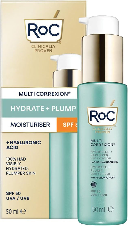RoC - Multi Correxion Hydrater + Plump Moisturizing Cream SPF30 - Anti-Wrinkle Treatment - UVA/B Protection - Hyaluronic Acid - 50 ml