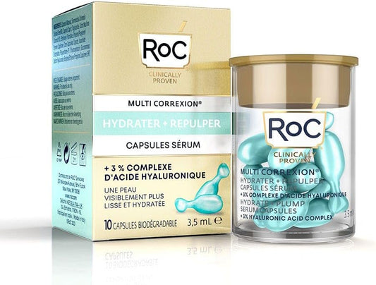 RoC - Multi Correxion Hydrate + Plump Sérum - Pour L'hydratation de la Peau - Effet Repulpant Maximal - Acide Hyaluronique - 10 Capsules