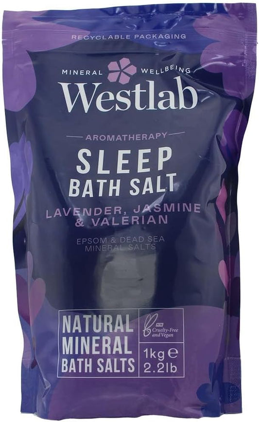 Westlab Sleep Sels de bain à la lavande et au jasmin - Sels d’Epsom et de la Mer Morte - 1 kg