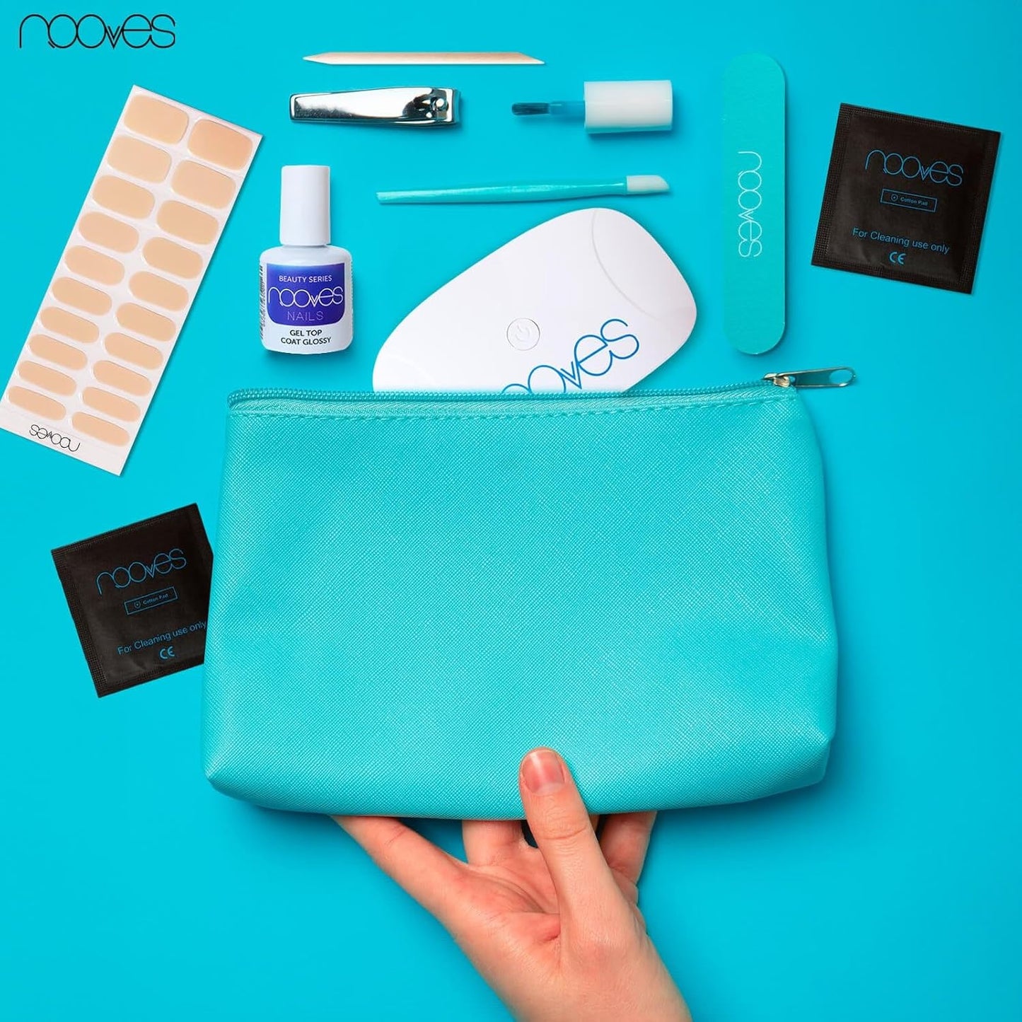 NOOVES - Pack de 20 feuilles de gel pour ongles couleur nude + lampe de séchage UV / LED, ongles en gel semi-durcis premium, gel Nail Stickers, autocollants en gel, avec 1 lime à ongles