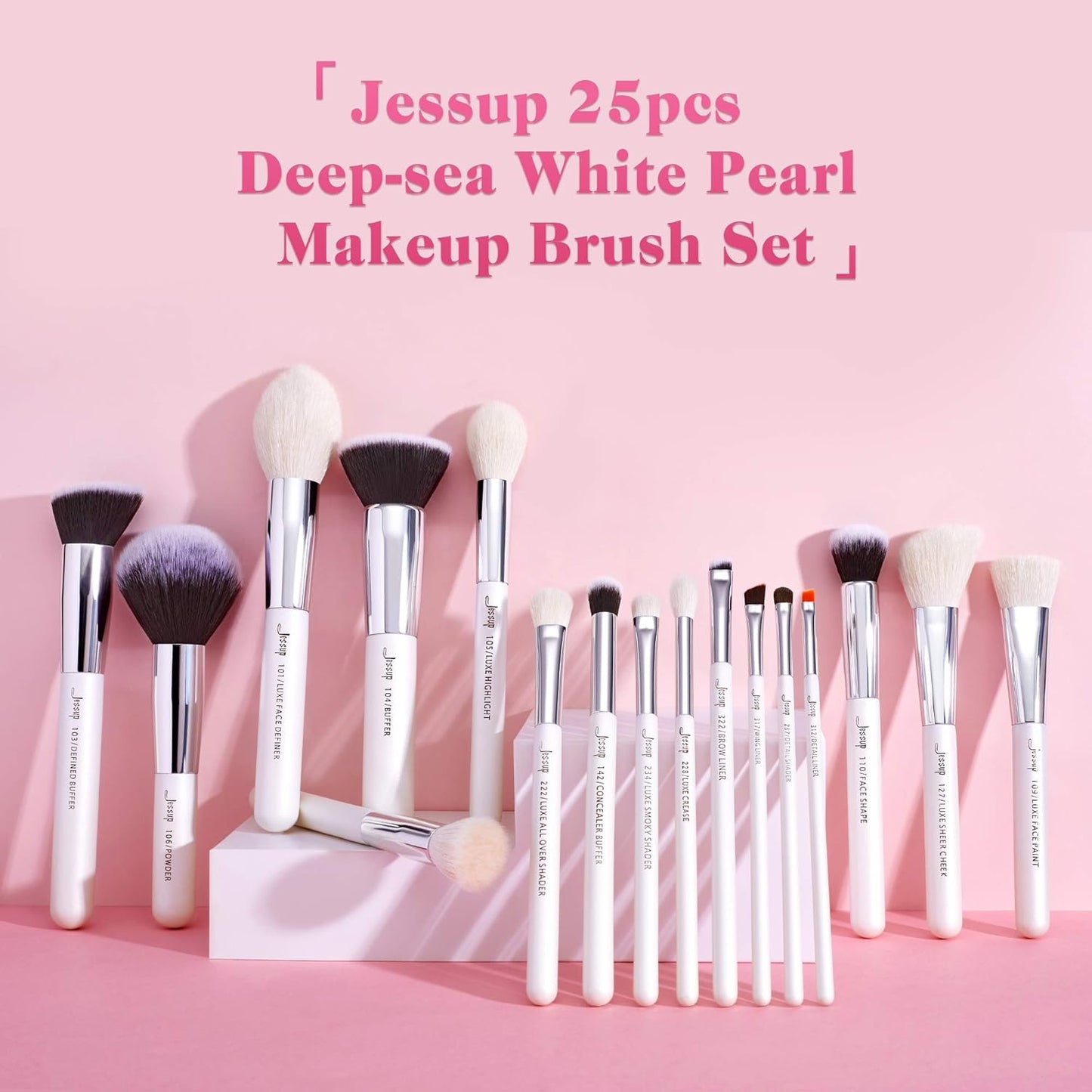 Jessup Pinceaux Maquillages 25pcs Ensemble Picneau à Maquillage Professionnel Pinceau Teint,Poudre,Fard à Paupières,Eye-Liner,Correcteur Pinceaux Kit Synthétiques Naturelles Noir/Or Rose T155