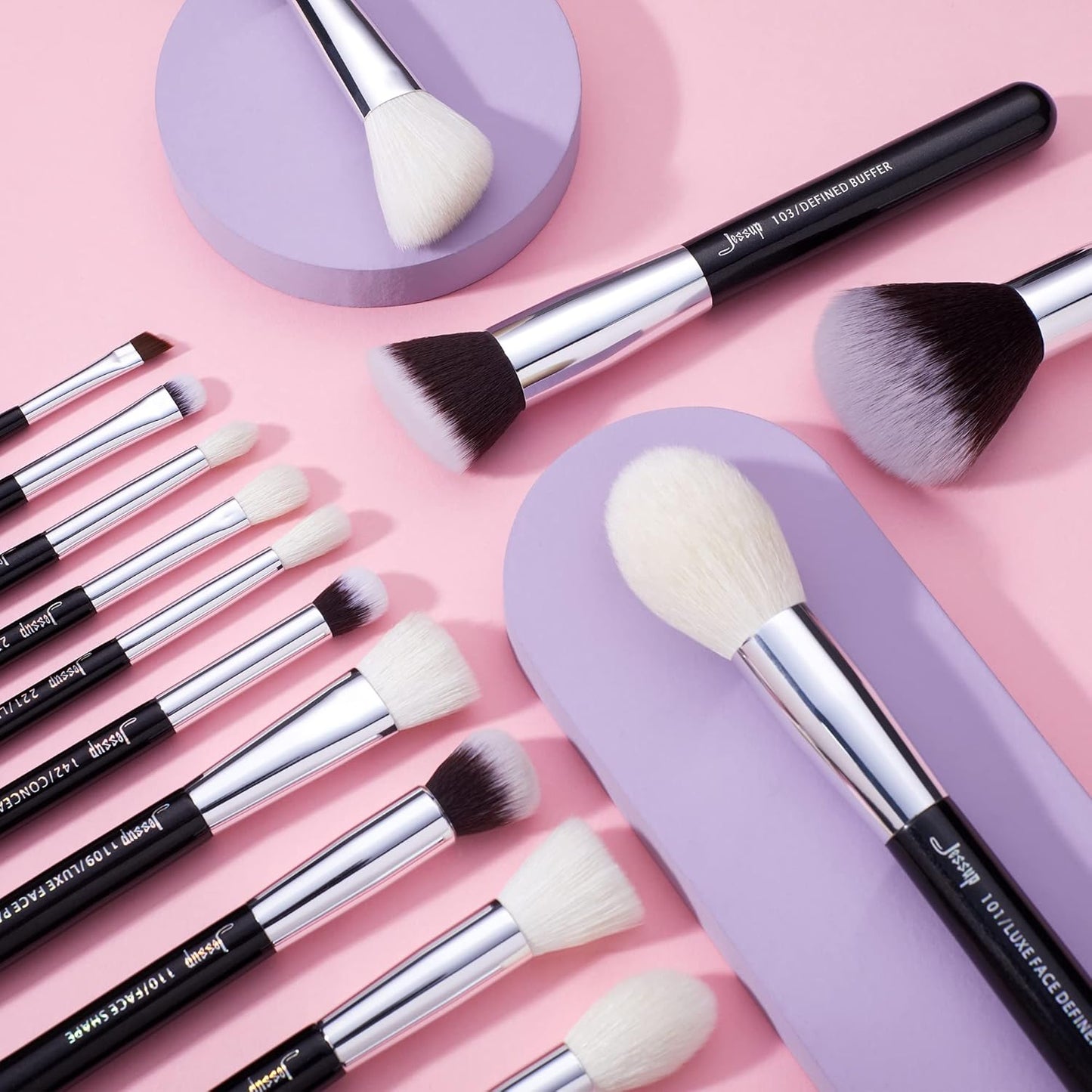 Jessup Pinceaux Maquillages 25pcs Ensemble Picneau à Maquillage Professionnel Pinceau Teint,Poudre,Fard à Paupières,Eye-Liner,Correcteur Pinceaux Kit Synthétiques Naturelles Noir/Or Rose T155