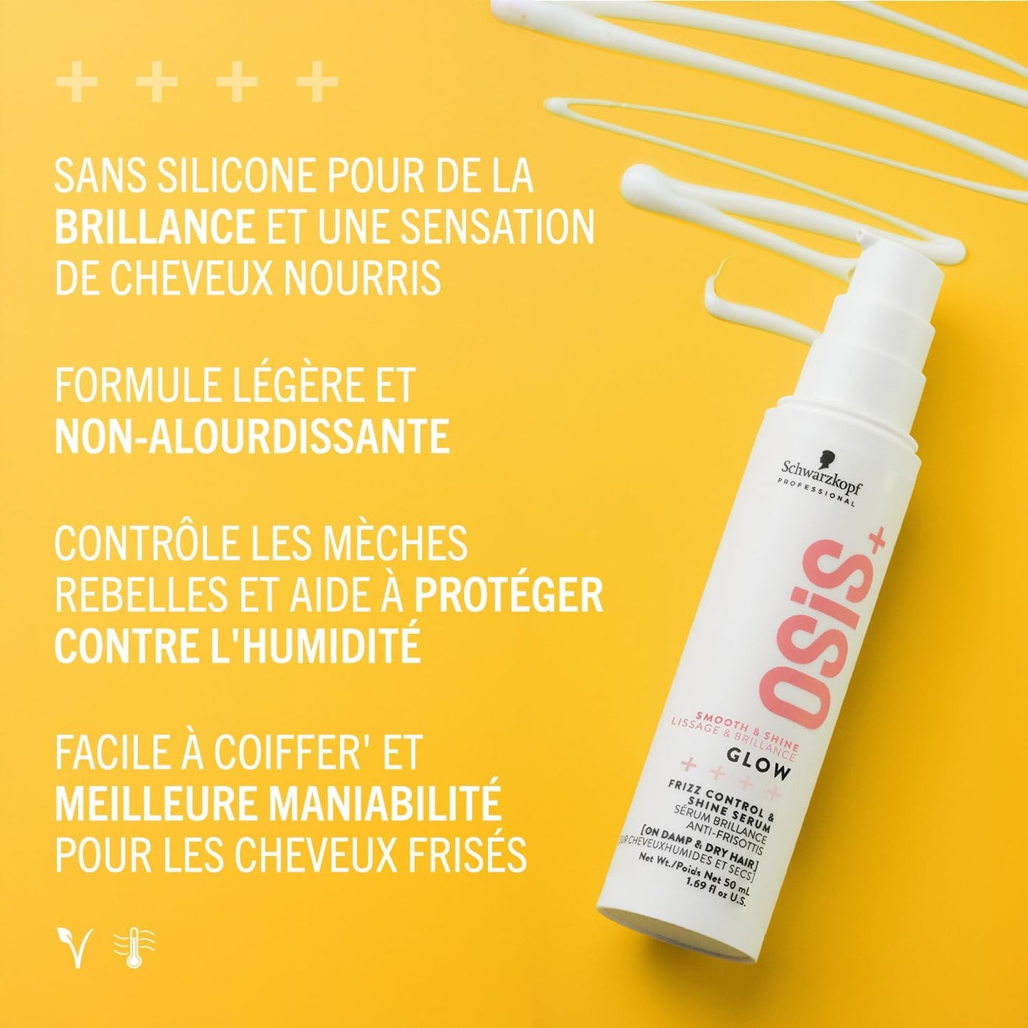 Schwarzkopf Professional OSiS Glow Sérum Anti Frisottis Brillance Sans Silicone Protection Thermique Pour Cheveux Ternes Rêches Facilite Le Coiffage Léger 50 ml