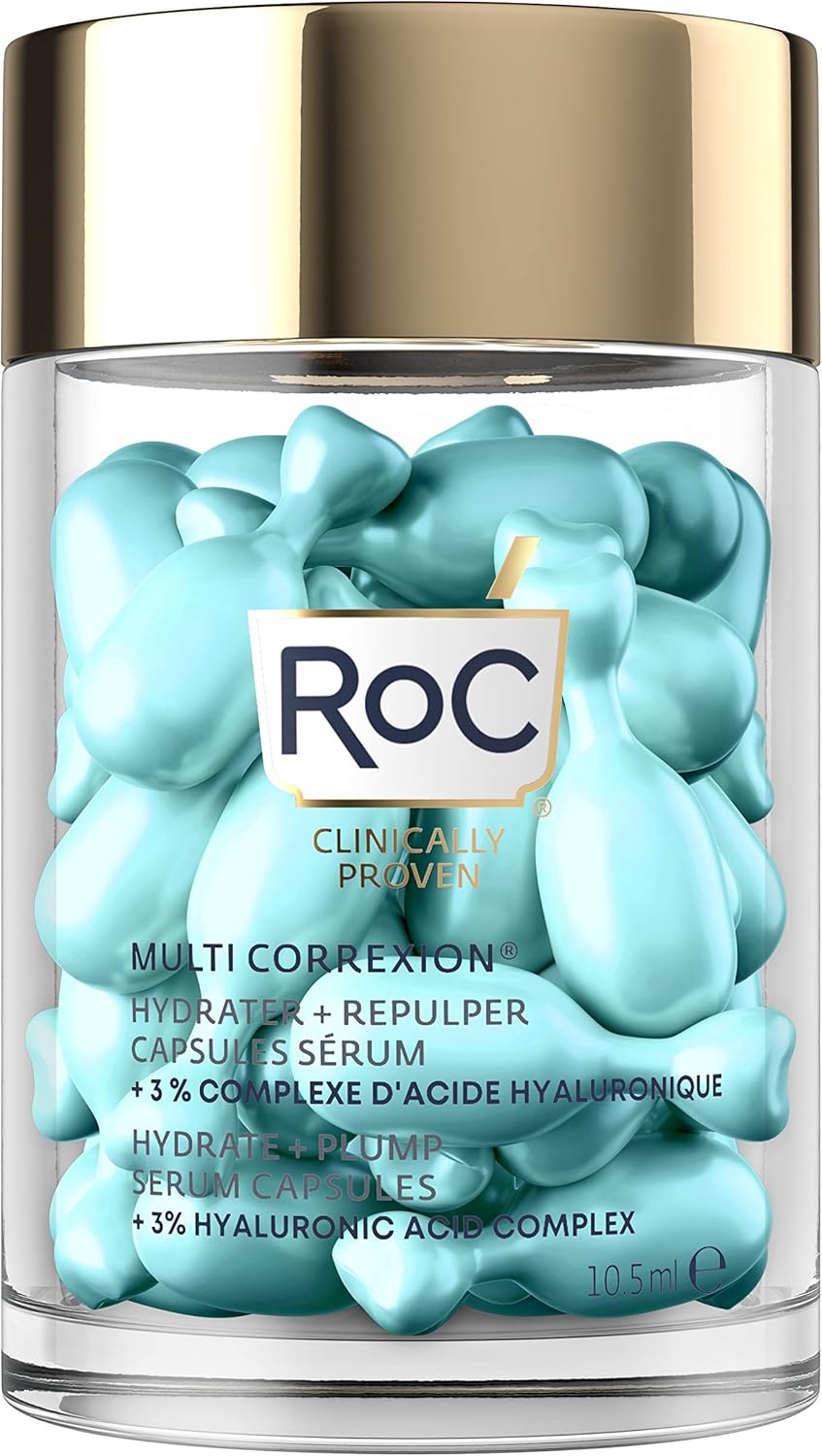 RoC - Multi Correxion Hydrate + Plump Sérum - Pour L'hydratation de la Peau - Effet Repulpant Maximal - Acide Hyaluronique - 10 Capsules