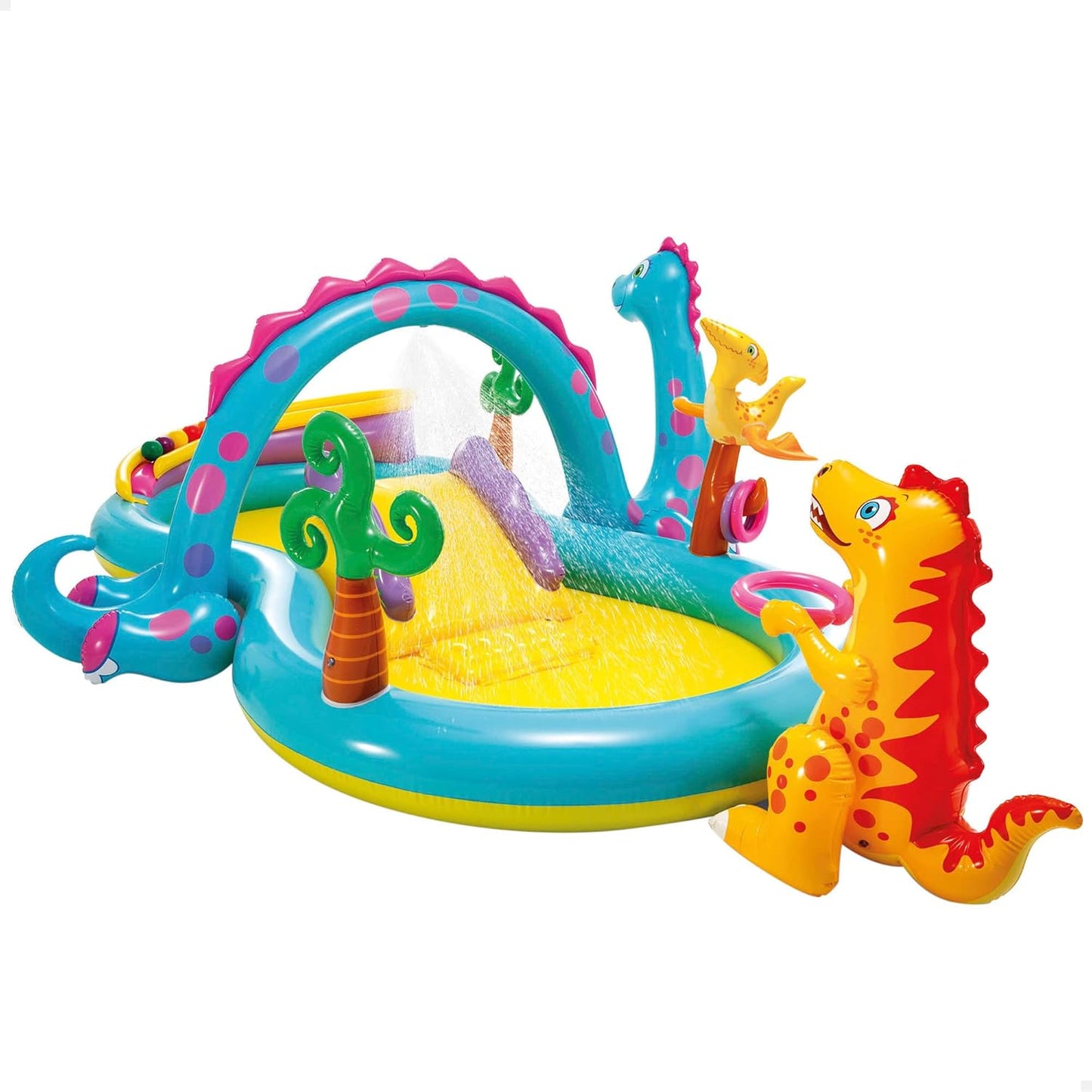 Intex 57135NP Dinosaur Water Play Center, Paddling Pool with Moveable Arch Water Spray. Perfect Activity Centre for Outdoor Summer Fun! - Multicolor