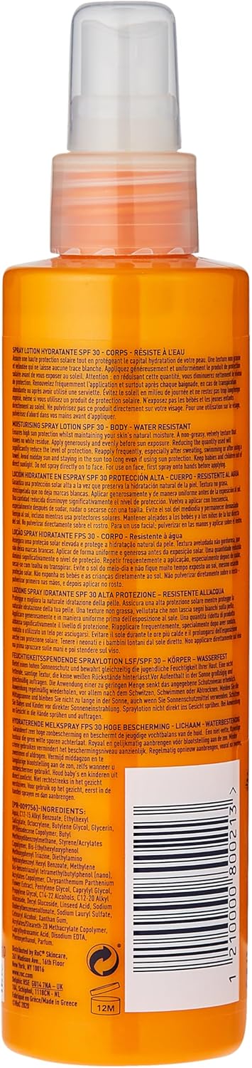 RoC - Soleil-Protect Lotion Spray Hydratant SPF 30 - Non Grasse Crème Solaire - Haute Protection - Résistant à l'Eau - 200 ml