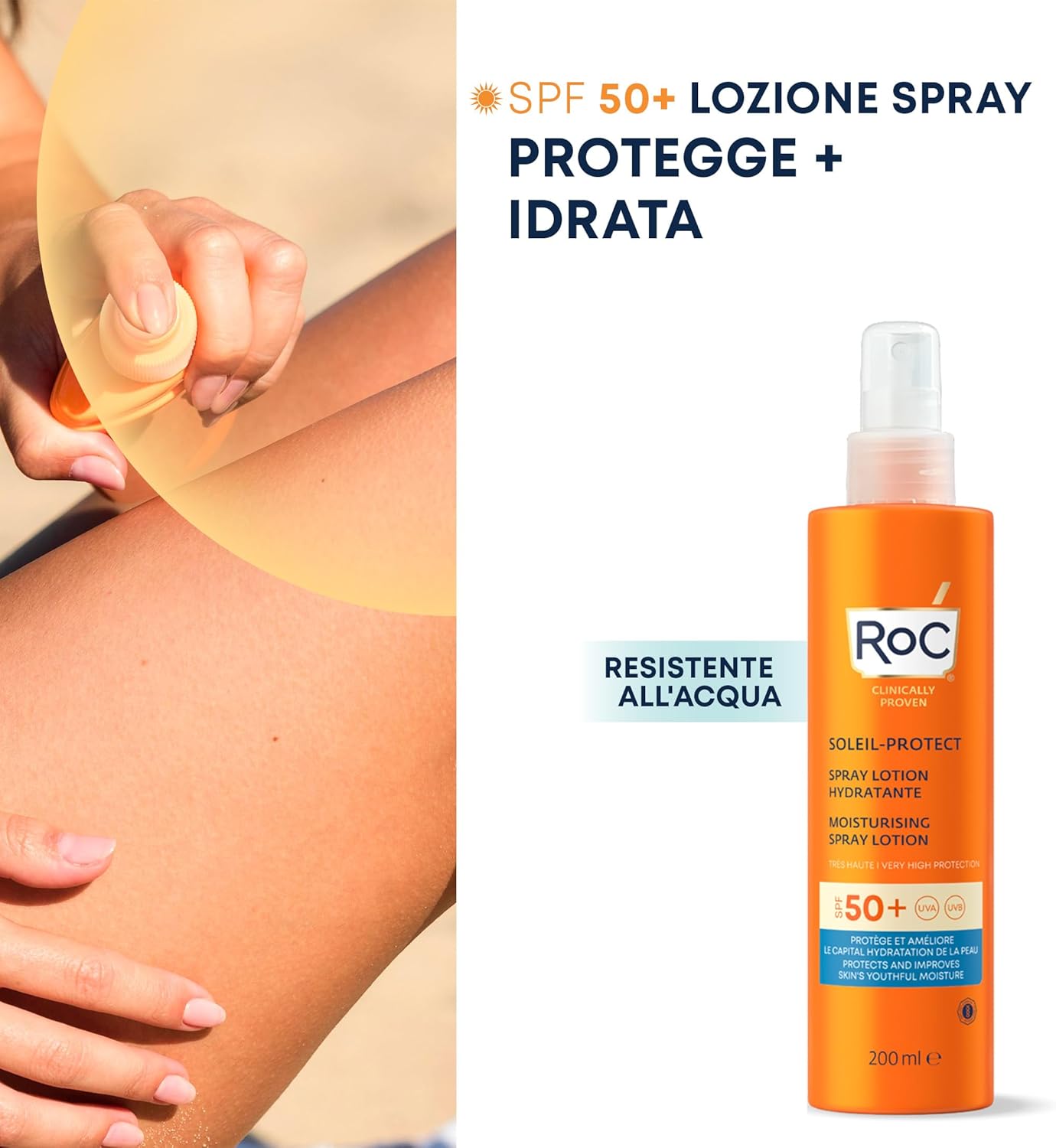 RoC - Soleil-Protect Lotion Spray Hydratant SPF 30 - Non Grasse Crème Solaire - Haute Protection - Résistant à l'Eau - 200 ml
