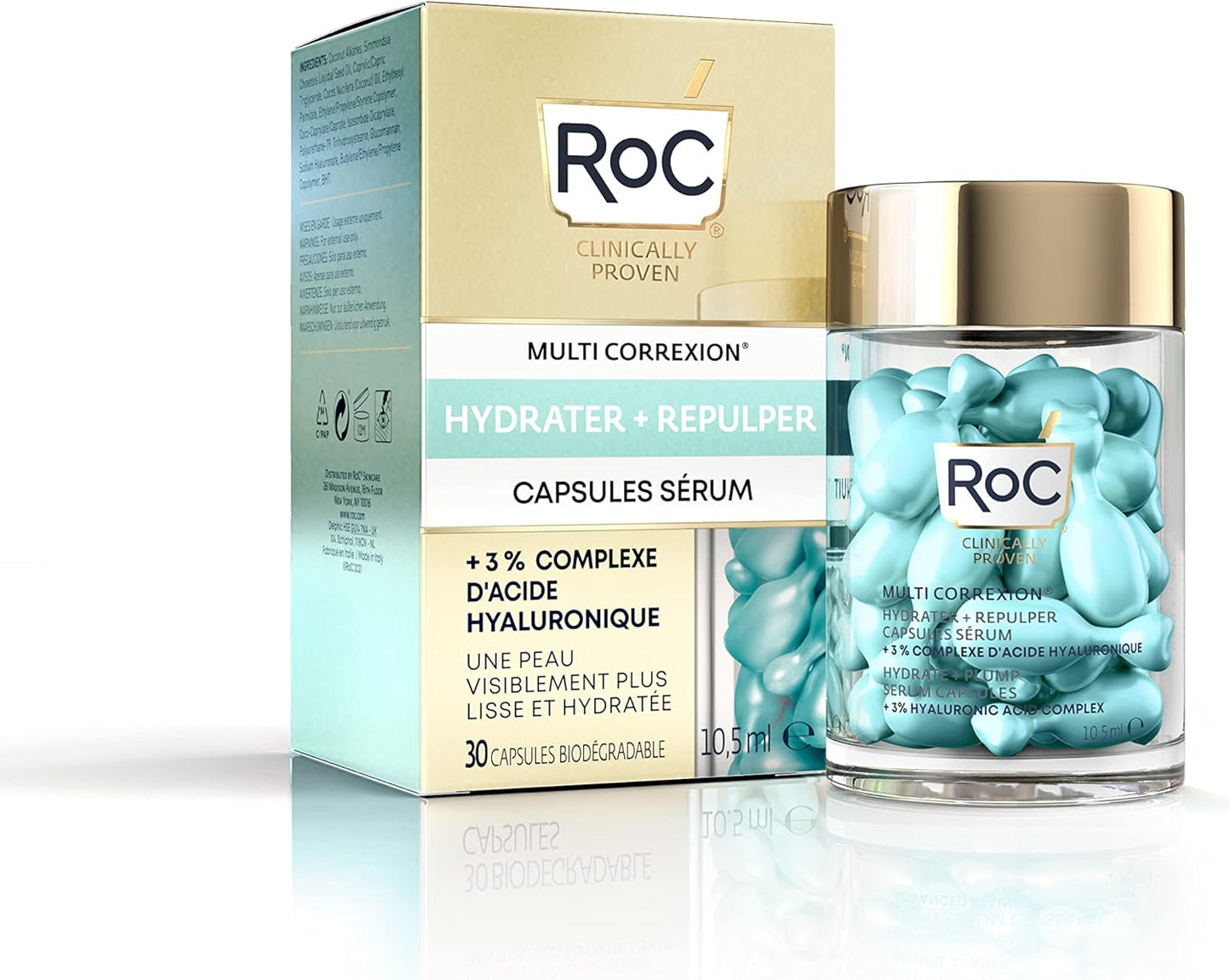 RoC - Multi Correxion Hydrate + Plump Sérum - Pour L'hydratation de la Peau - Effet Repulpant Maximal - Acide Hyaluronique - 10 Capsules