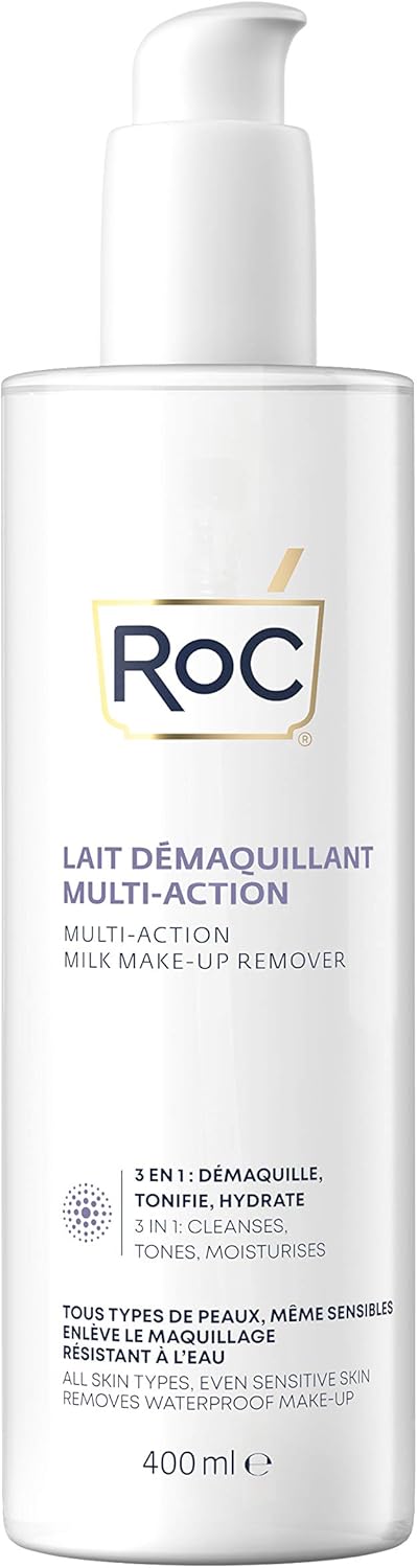 RoC - Démaquillant au Lait 3 en 1 - Nettoie, Tonifie et Hydrate - Élimine le Maquillage Waterproof - Tous Types de Peau - 400 ml