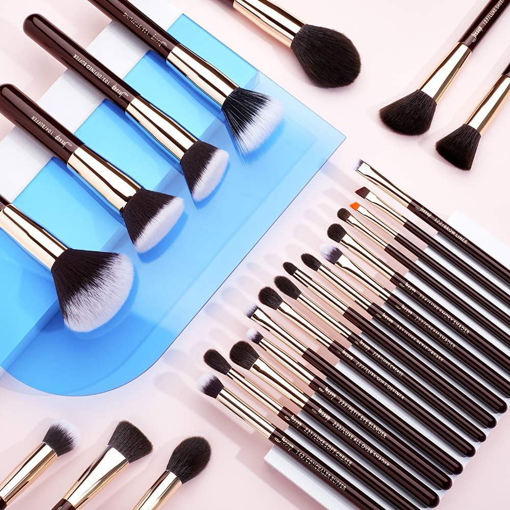 Jessup Pinceaux Maquillages 25pcs Ensemble Picneau à Maquillage Professionnel Pinceau Teint,Poudre,Fard à Paupières,Eye-Liner,Correcteur Pinceaux Kit Synthétiques Naturelles Noir/Or Rose T155