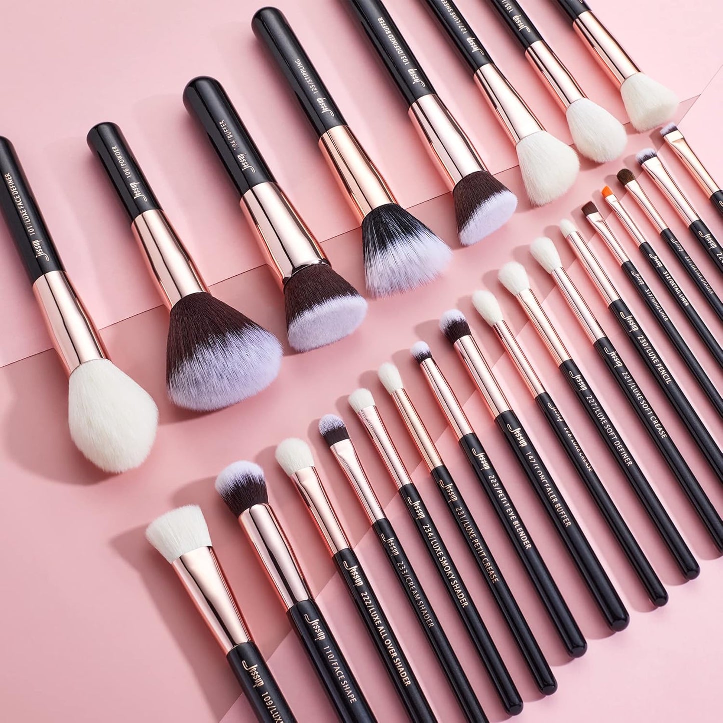 Jessup Pinceaux Maquillages 25pcs Ensemble Picneau à Maquillage Professionnel Pinceau Teint,Poudre,Fard à Paupières,Eye-Liner,Correcteur Pinceaux Kit Synthétiques Naturelles Noir/Or Rose T155