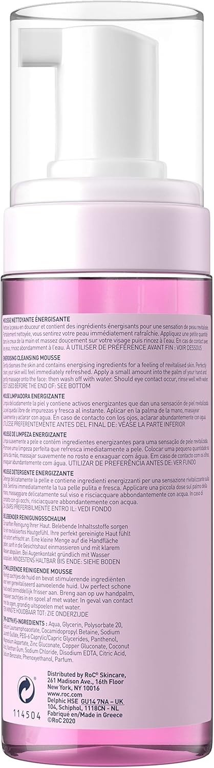 RoC - Mousse Nettoyante Énergisante - Nettoyant pour le Visage - Minimise les Risques d'Allergies - Tous Types de Peau - 150 ml