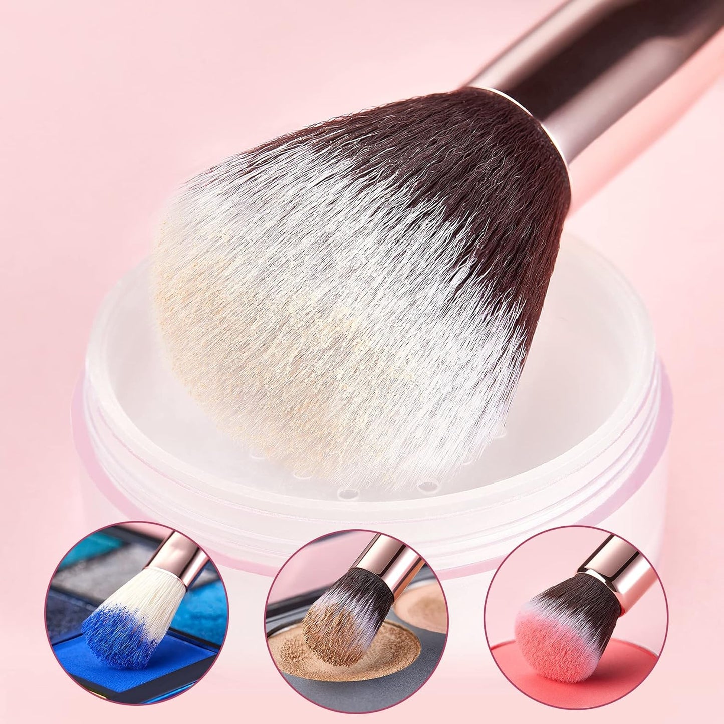 Jessup Lot de 10 pinceaux de maquillage - Pour fond de teint, eyeliner, anti-cerne, tampon - Fabrication artisanale - Poils synthétiques - Kit d'outils de maquillage - Noir et or rose - T156