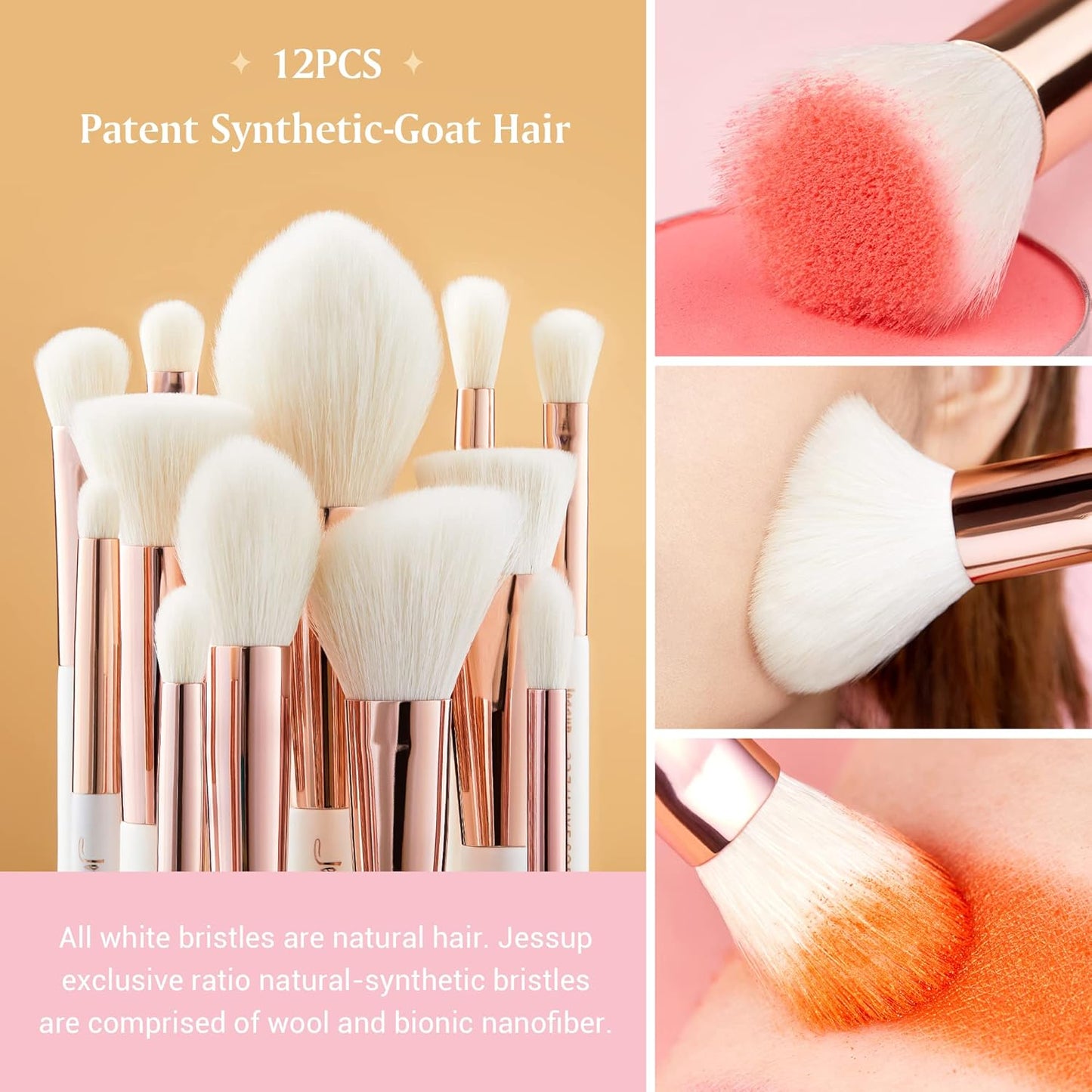 Jessup Pinceaux Maquillages 25pcs Ensemble Picneau à Maquillage Professionnel Pinceau Teint,Poudre,Fard à Paupières,Eye-Liner,Correcteur Pinceaux Kit Synthétiques Naturelles Noir/Or Rose T155