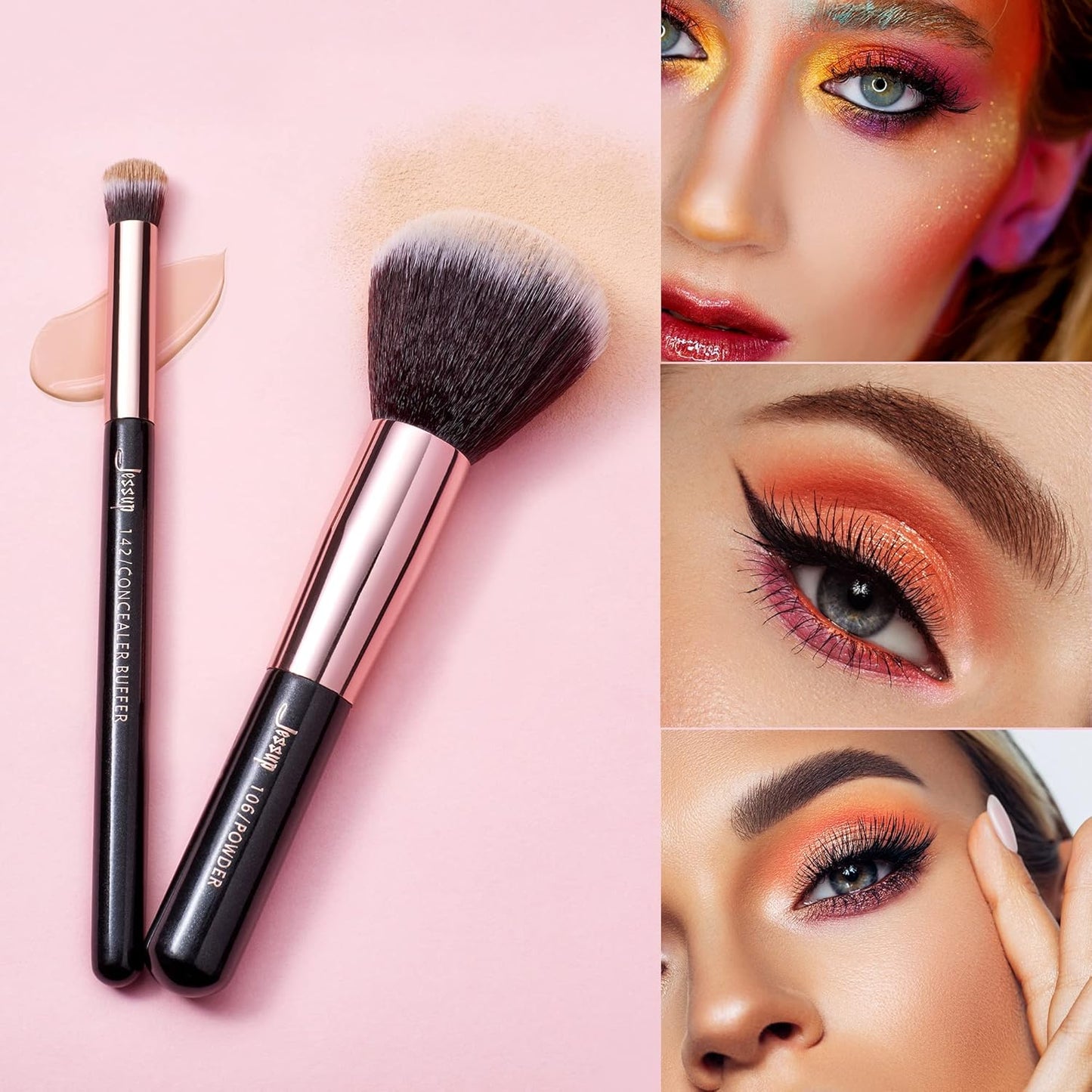 Jessup Pinceaux Maquillages 25pcs Ensemble Picneau à Maquillage Professionnel Pinceau Teint,Poudre,Fard à Paupières,Eye-Liner,Correcteur Pinceaux Kit Synthétiques Naturelles Noir/Or Rose T155