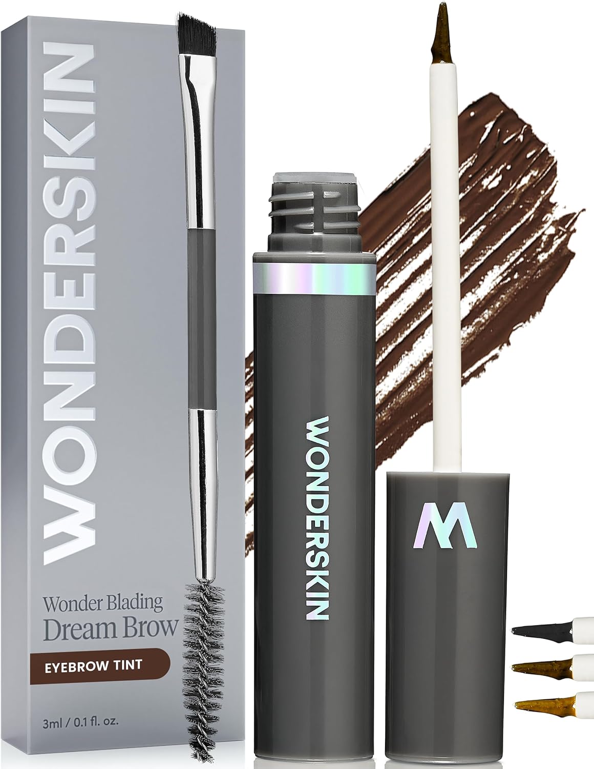 Wonderskin Dream Brow Gel Pour Sourcils, Gel Imperméable Pour Sourcils, Remplisseur Pour Sourcils, Gel Pour Sourcils Teinté, Mascara Pour Sourcils (Brune Foncée)