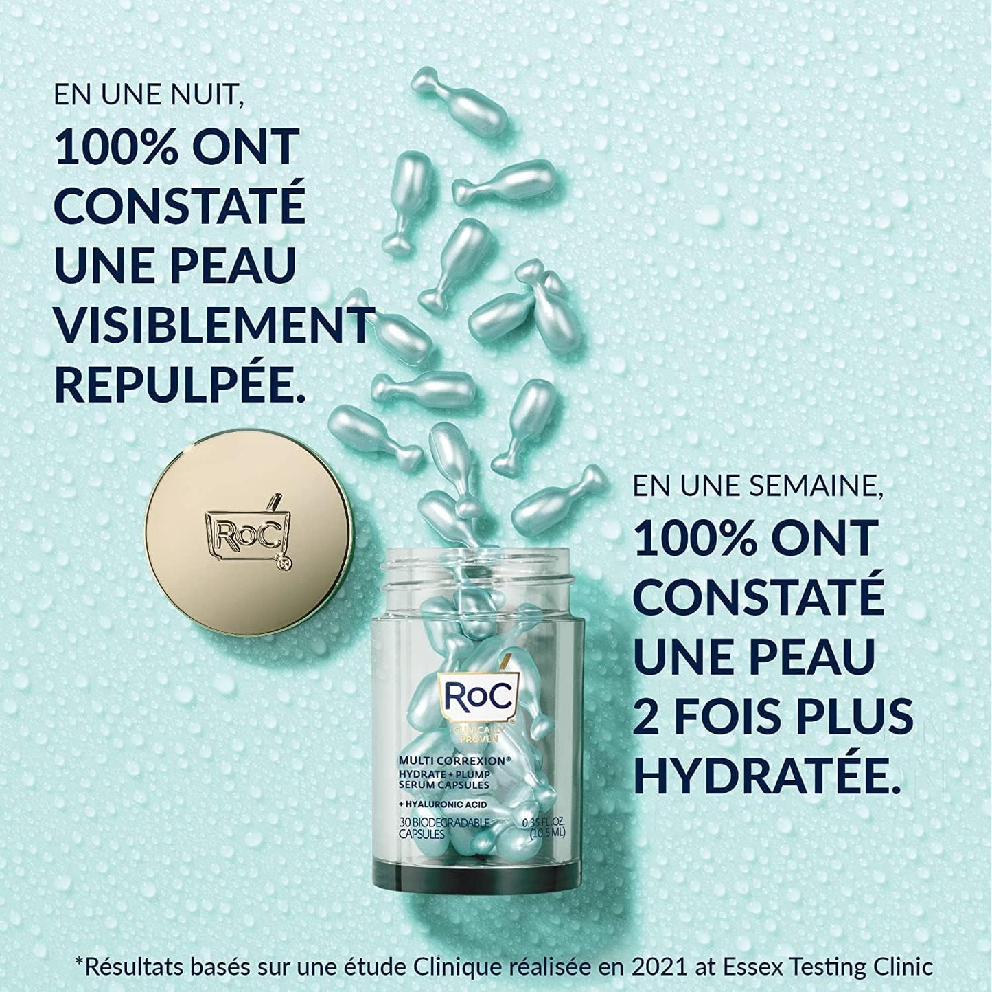 RoC - Multi Correxion Hydrate + Plump Sérum - Pour L'hydratation de la Peau - Effet Repulpant Maximal - Acide Hyaluronique - 10 Capsules
