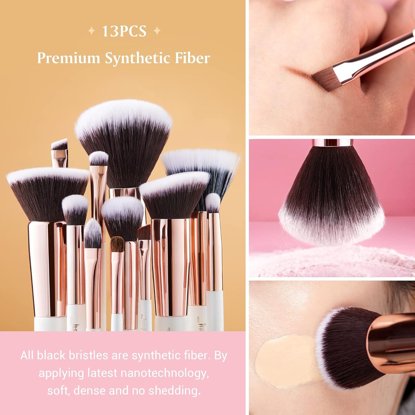 Jessup Pinceaux Maquillages 25pcs Ensemble Picneau à Maquillage Professionnel Pinceau Teint,Poudre,Fard à Paupières,Eye-Liner,Correcteur Pinceaux Kit Synthétiques Naturelles Noir/Or Rose T155
