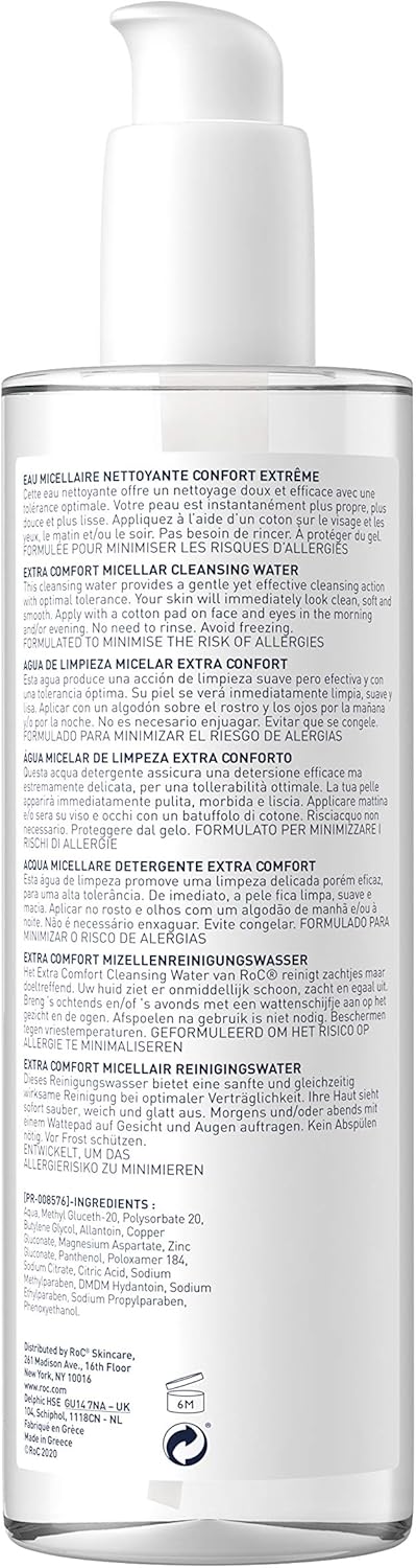 RoC - Démaquillant au Lait 3 en 1 - Nettoie, Tonifie et Hydrate - Élimine le Maquillage Waterproof - Tous Types de Peau - 400 ml