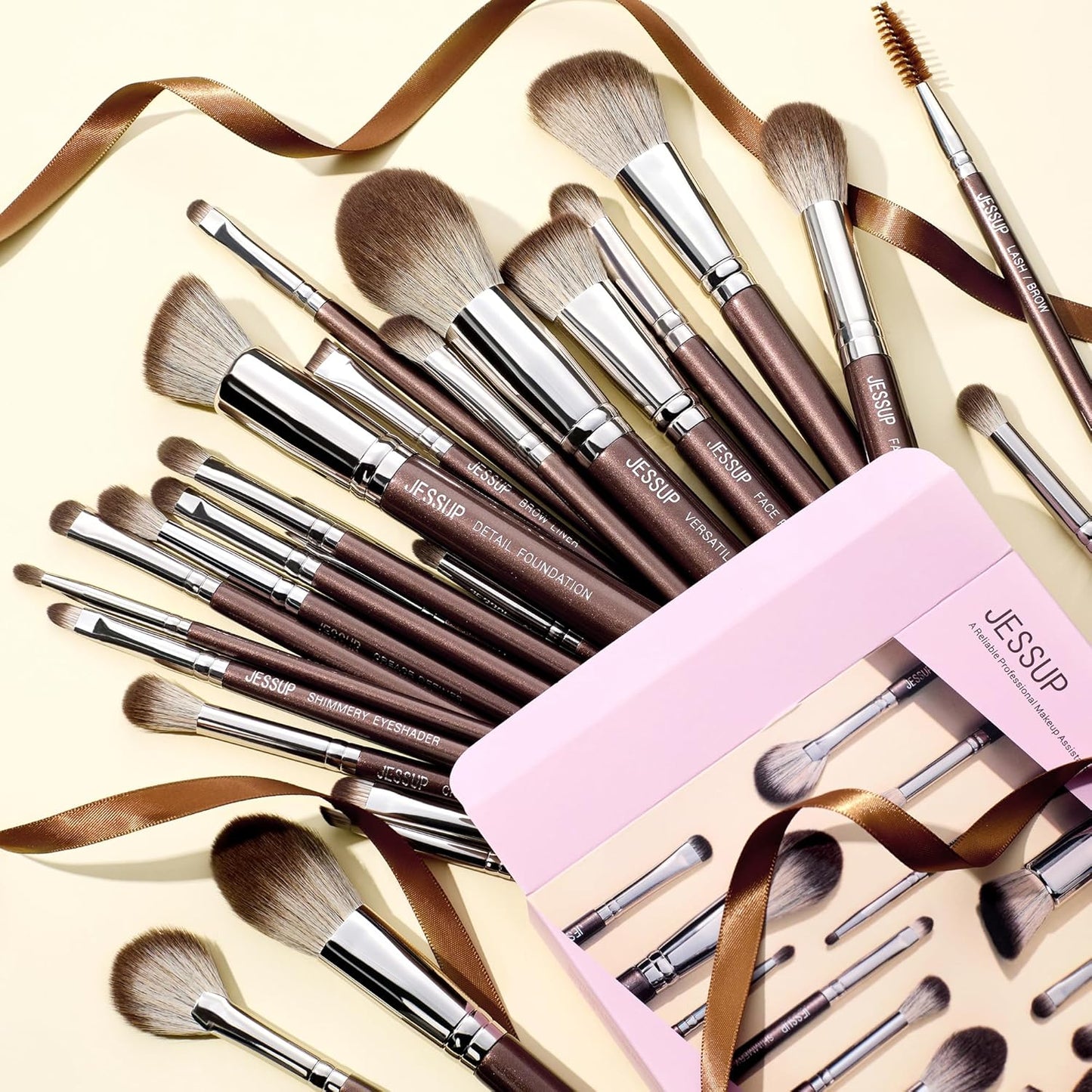 Jessup Pinceaux Maquillages 25pcs Ensemble Picneau à Maquillage Professionnel Pinceau Teint,Poudre,Fard à Paupières,Eye-Liner,Correcteur Pinceaux Kit Synthétiques Naturelles Noir/Or Rose T155