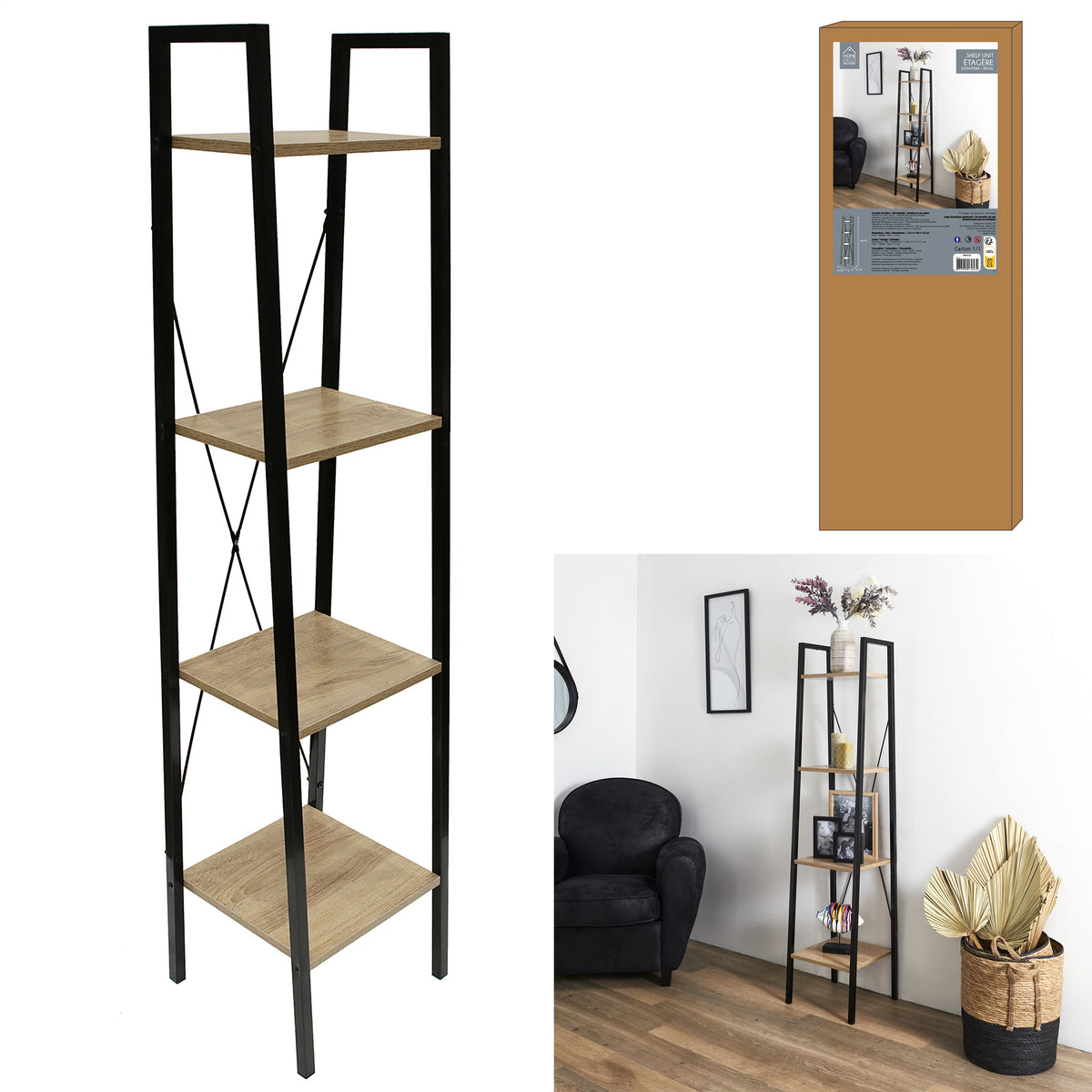 ETAGERE BOIS ET METAL LOKA