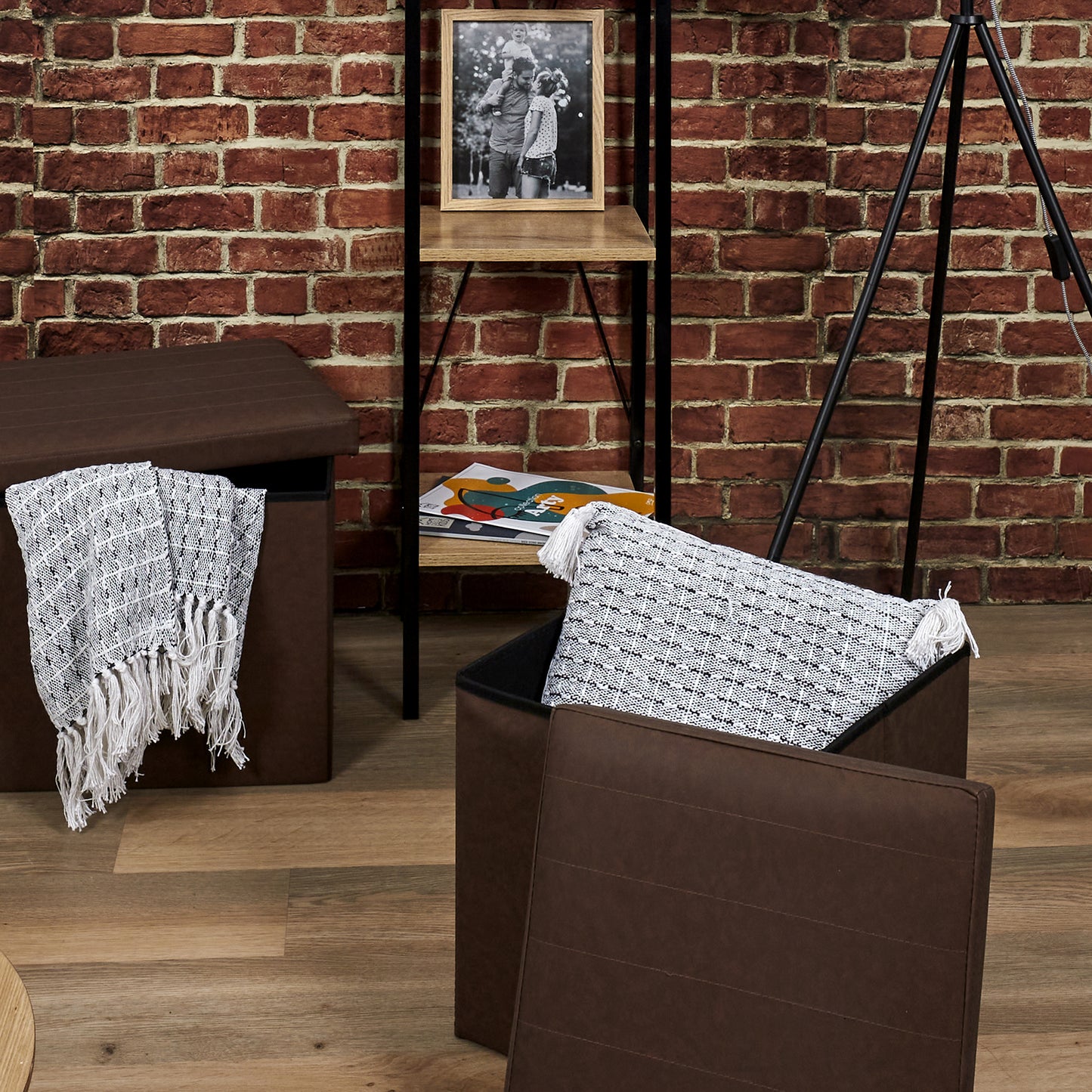 Coffre Pouf Pliable Pu Marron
