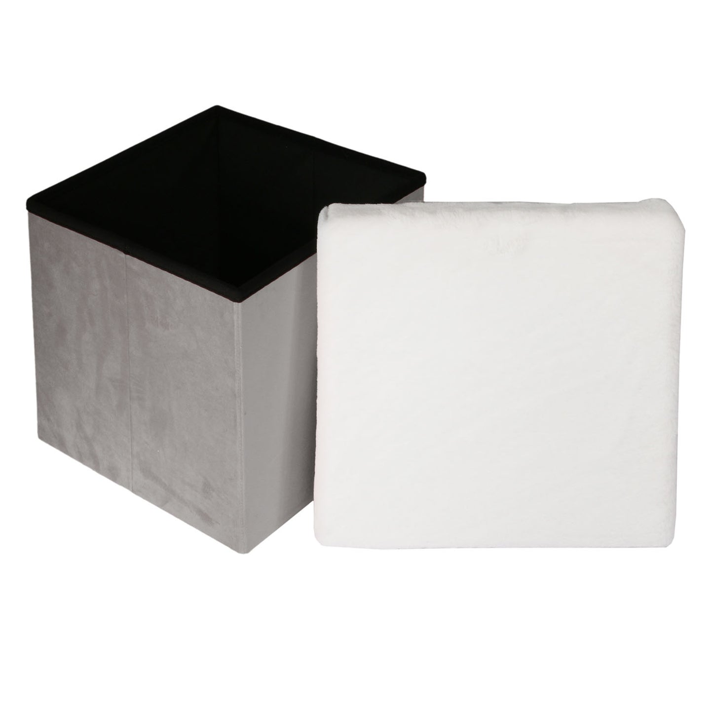 Coffre Pouf Pliable Gris Imitation Fourrure Leo
