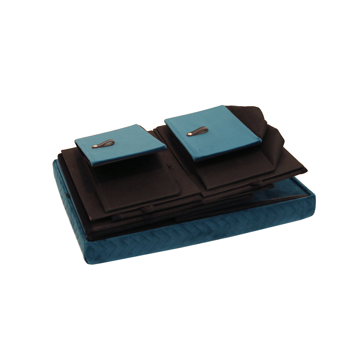 Banc Pliable Tiroir X2 Velours A Motif Bleu