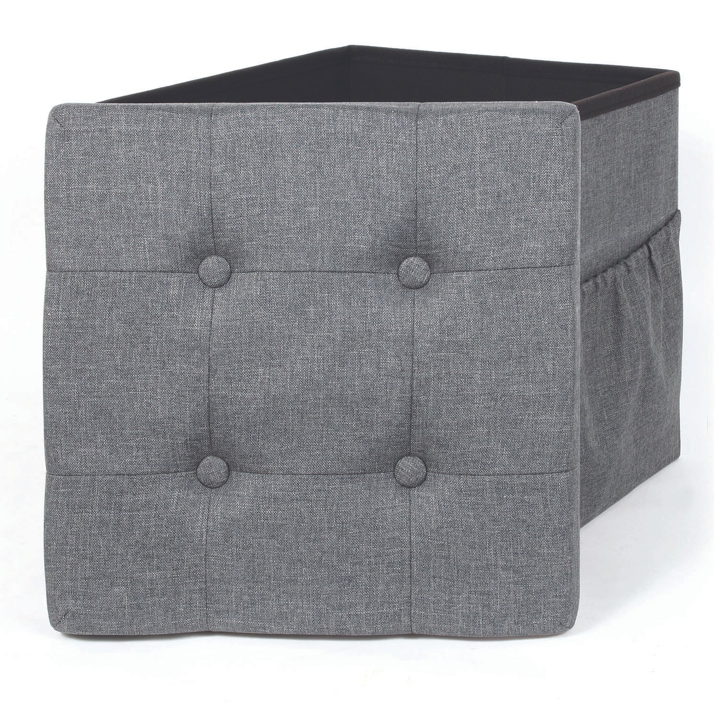Coffre Pouf Pliable Tissu Gris Fonce