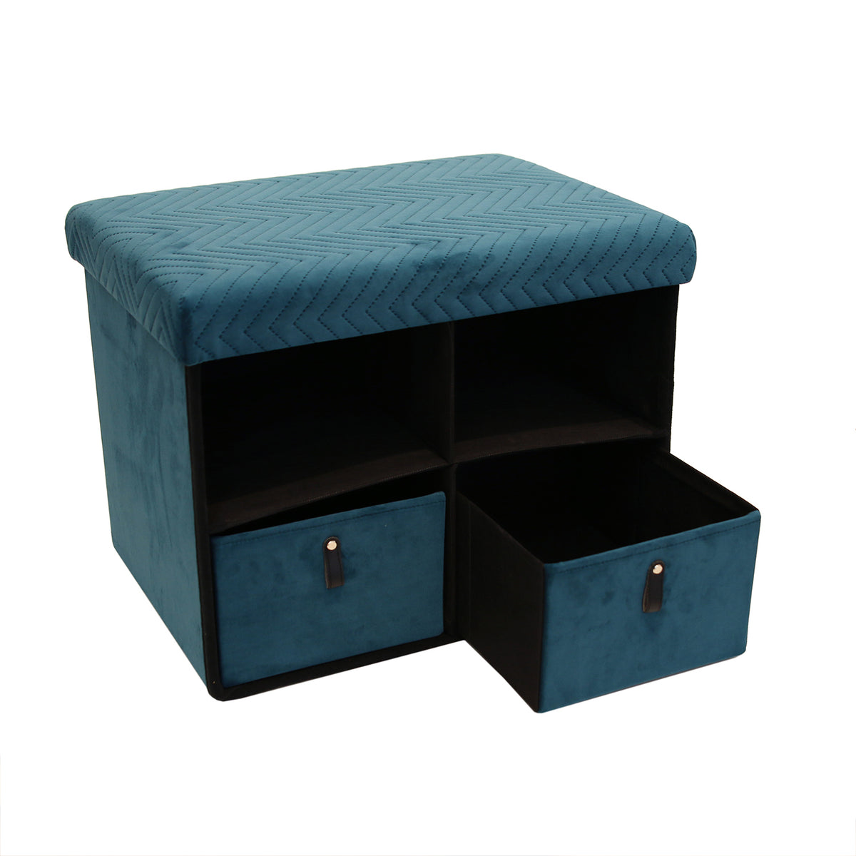Banc Pliable Tiroir X2 Velours A Motif Bleu