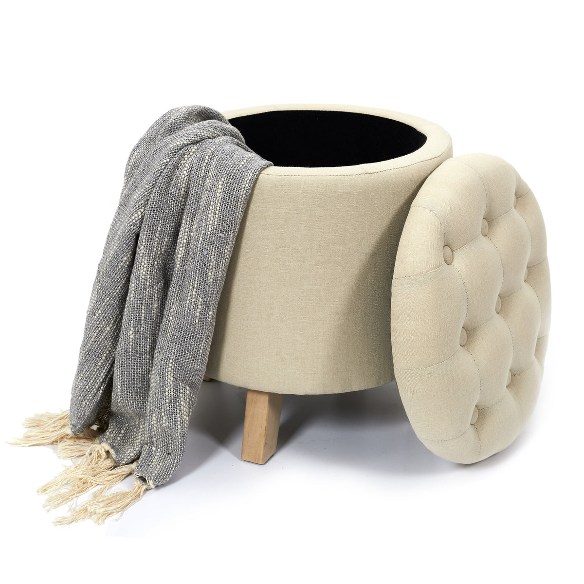 Coffre Pouf Rond Eleonor Beige