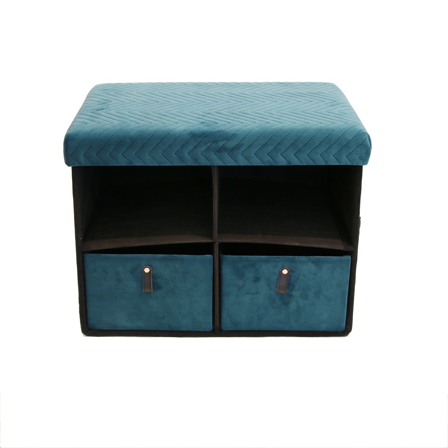 Banc Pliable Tiroir X2 Velours A Motif Bleu